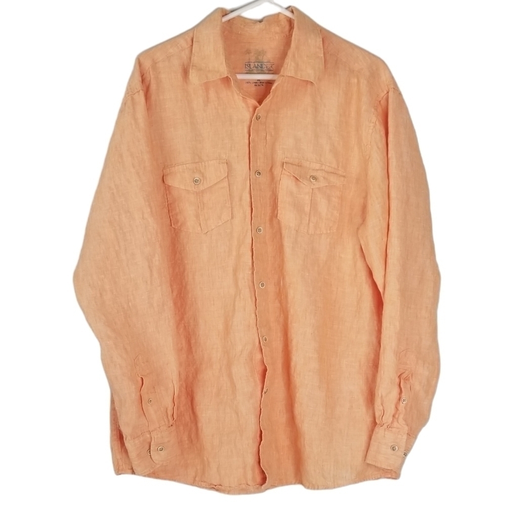 Islander Linen Button Down Long Sleeve Shirt Orange Size XL